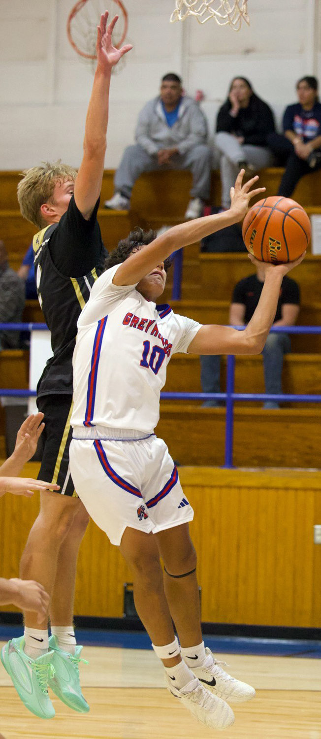 HOUNDS DRAW THE FOUL Hunter Lerma reaches for the net and draws the foul. | SHERI BATY PHOTO