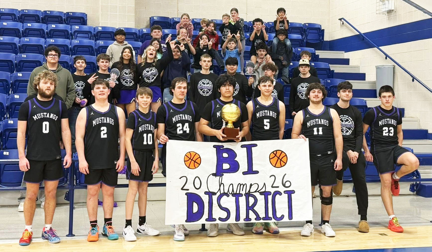 PLAYOFFWINThe Benjamin Mustangs boys basketball team secured a 71-66 bi-district playoff win against the Aspermont HornetsTuesday night in Stamford to win a bi-district gold ball. Stay tuned to the News-Courier Facebook page for next playoff schedule info. MOREBASKETBALL ACTION, PAGE 6 | COURTESY PHOTO