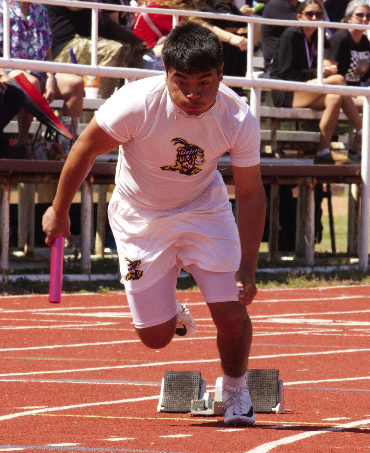 Ascension Diaz fires out of the blocks in the boys 4x100M relay. | SHERI BATY PHOTO