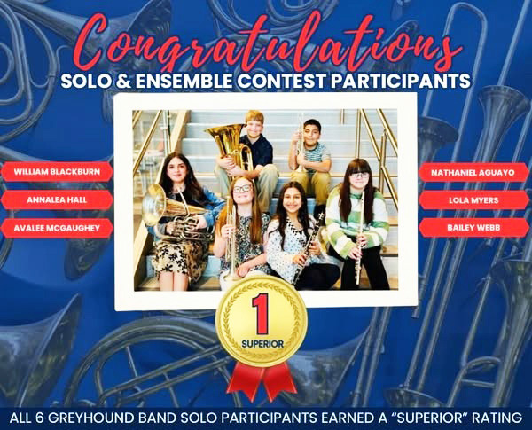 SUPERIOR RATING Six Knox City Greyhound Solo and Ensemble Contest participants earned the highest rating of Superior on their solos this Saturday, Feb. 7, in Wichita Falls. Congratulations go to William Blackburn, Annalea Hall, Avalee McGaughey, Nathaniel Aguayo, Lola Myers and Bailey Webb. | COURTESY PHOTO