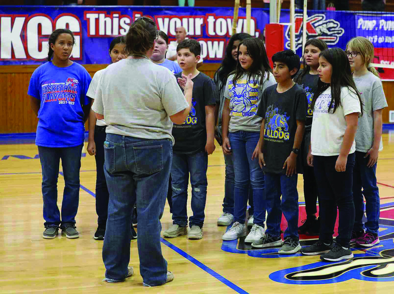 Knox City 5th grade band sings the National Anthem before the Houndettes and Rotan volleyball match. Sheri Baty/The Knox County News-Courier