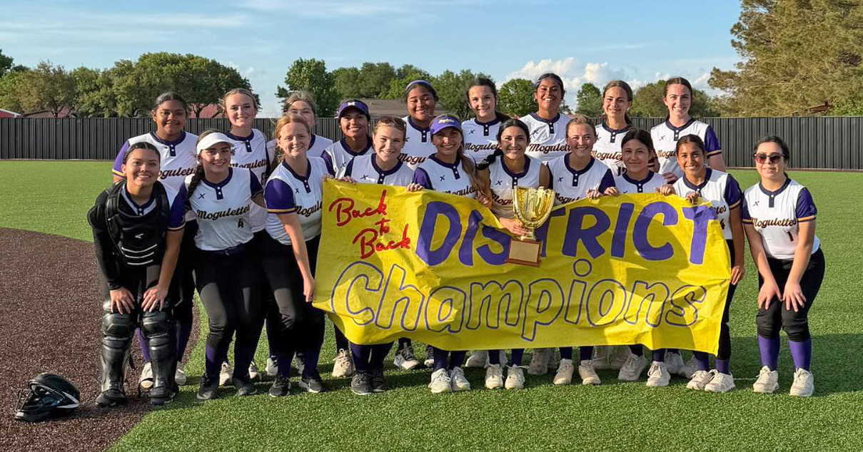 BACKTOBACKCHAMPS Congratulations go to the Munday Mogulettes girls softball team and coaches on becoming back-to-back softball district champs. | COURTESY PHOTO