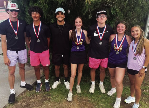 MUNDAY TENNIS TEAMS QUALIFY The Munday Tennis Teams competed at the District Meet in Vernon Tuesday. The following teams qualified for the regional meet: Connor Willison and Caisen Lee - 2nd place boys doubles, Haiden Bowman and Kinslee Carver - 2nd place mixed doubles, Mackinzi Castille and Olivia Myers - 2nd place girls doubles. | COURTESY PHOTO