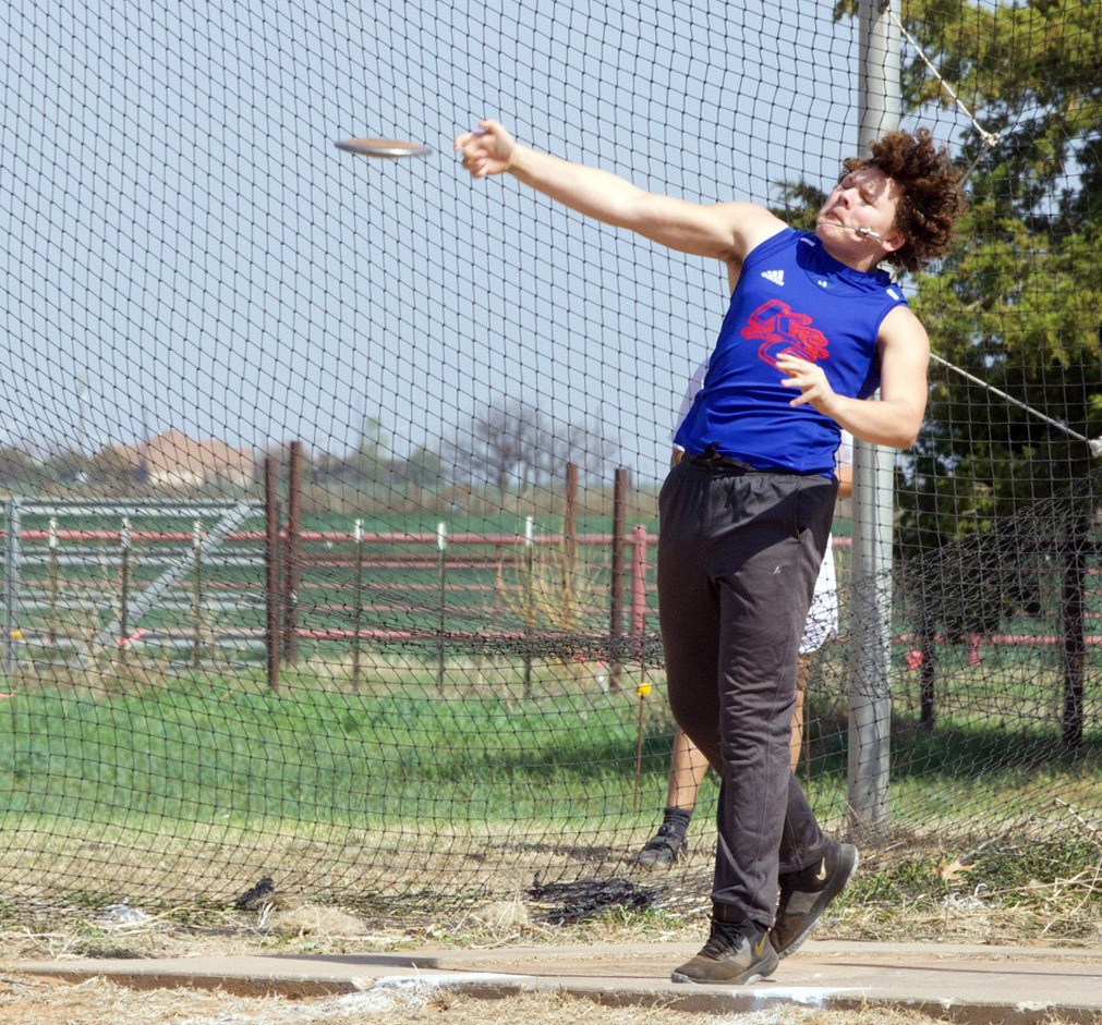 DISCUS At the Munday track meet last week, Camden Swanson competes in the discus.