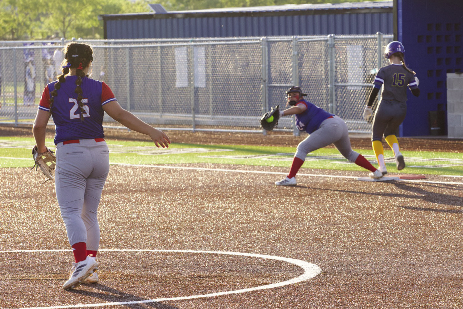 Kylee Stanfield to Aubrey Lerma for the OUT at first base. | SHERI BATY PHOTO