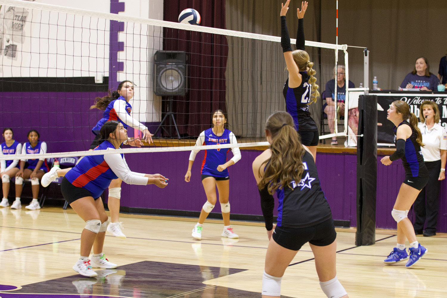 Savannah Friddle attacks the ball.