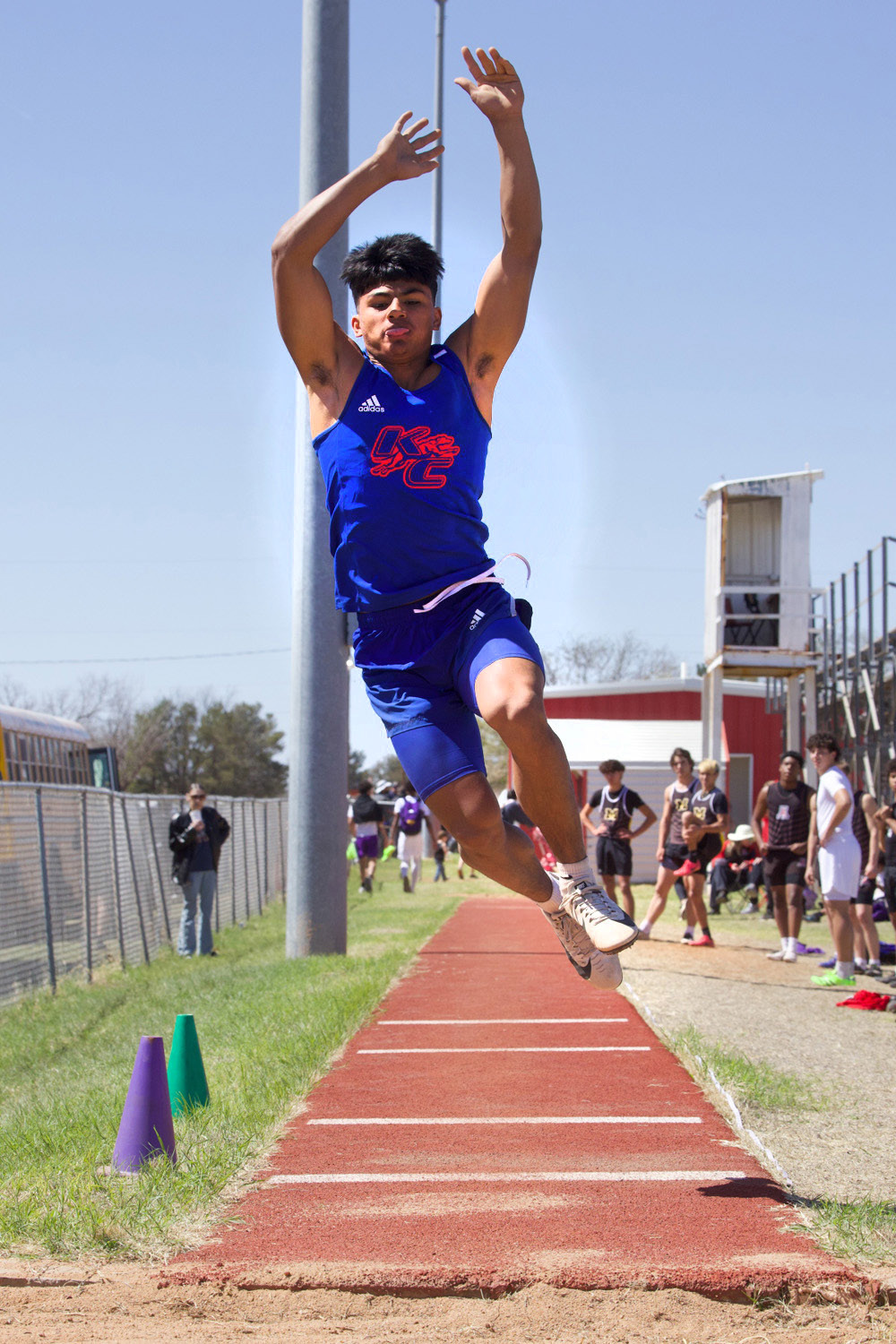 KNOX CITY’S Zander Abila powers his way to second place in the triple jump.