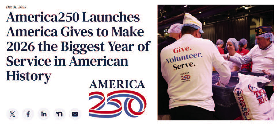 STARTING JAN. 1, AMERICA GIVES challenges businesses, nonprofits, schools, youth groups, faith-based networks, and organizations of all kinds to commit to increasing their volunteer efforts and measurable impact starting today.