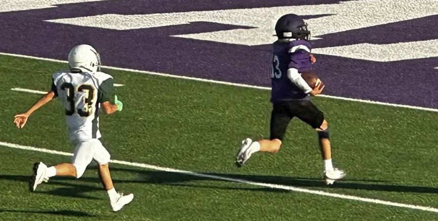 INTO THE ENDZONE The Benjamin Mustangs head into the endzone to score the touchdown against Guthrie in Friday night’s game. The Mustangs take the win with a final score of 54-0. | COURTESY PHOTO