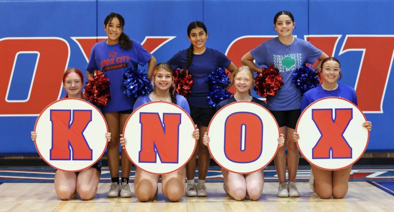 KNOX CITY HS CHEER CAMP 2026 was held this week. Front row, from left: Kennedy Blackburn, Lexi Abila, Eren Howeth, Anna Martinez. Back row, from left: Abigail Young, Ximena Samano, Bella Depippo. MORE SPOTLIGHT PHOTOS, PAGE 4 | SHERI BATY PHOTOS