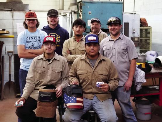 WTCWINNINGWELDERS Patricio Araya and Samuel Hernandez (front row, from left) took first place in the recent Welding Showdown in Alvin, Texas. The welding team and instructors (back row, from left), were Rowdy Atkins, Kayden Kelly, Alejandro Ruiz, Jeff Stewart, and Jeffrey Stewart (not pictured is Brody Nelson). | COURTESY PHOTO