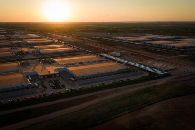 BIG DATA The sun sets behind the Stargate data center on May 2, 2026, in Abilene. | JON SHAPLEY FOR THE TEXAS TRIBUNE