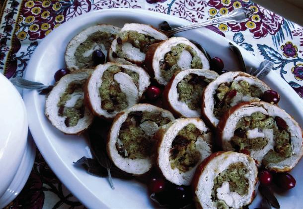 A TURKEY ROULADE PLATTER a fancy name and alternative to serve a Thanksgiving turkey. ANGELINA LA RUE PHOTO