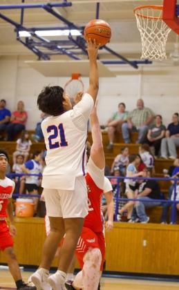 JUMP SHOT Knox City took on Chillicothe last Tuesday, Feb. 10. Ricardo Alvarez shoots a jump shot. The Greyhounds won the match-up 69-35. | SHERI BATY PHOTO