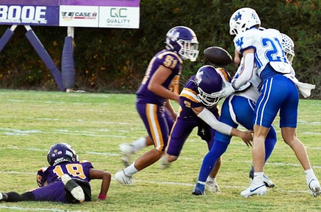 WINDTHORST FUMBLES Munday’s Captain Haiden Bowman causes the fumble against theWindthorst offense. | LACI BOWMAN PHOTO