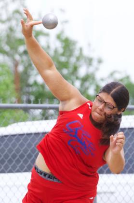 At the area track meet last week in Chillicothe, the Greyhounds advanced three girls to regional competition, including taking 1st place in the shot put. | SHERI BATY