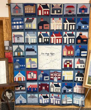 SCHOOLHOUSE QUILT A quilt sewn by Knox County crafters was raffled off, and the winner donated it to the Wichita-Brazos Museum. This quilt was the inspiration for the article on the schools that once groomed the citizens of Knox County.