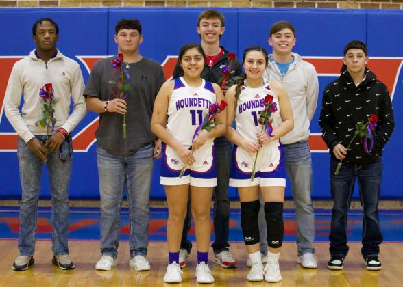 SENIOR NIGHT Devin Guillory Tristin Baxter Bryson Callaway Nicholas Trevino Caleb Arrieta; Front, Madison Espinosa, and Emilee Maynard. | SHERI BATY PHOTO