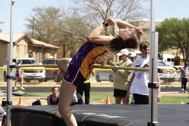 MHS Delaney Leija takes her turn at the high jump Sheri Baty/The Knox County News-Courier