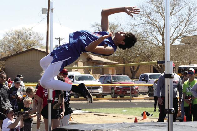 KCHS Blake Sanchez glides over the bar in the high jump Sheri Baty/The Knox County News-Courier