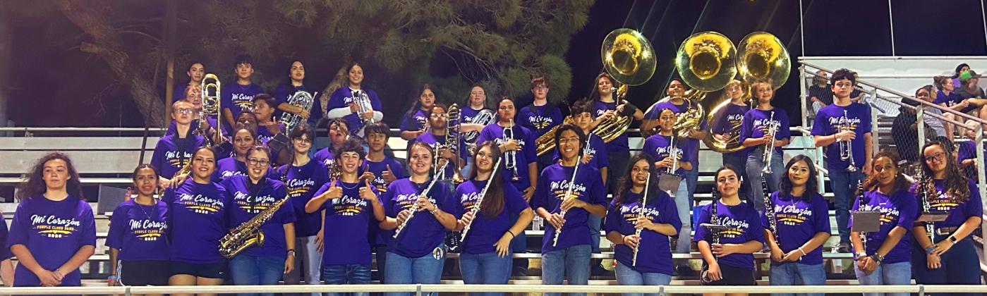 PURPLE CLOUD Munday band members are poised and ready for the region marching contest on Oct. 17 at Wichita Falls’Memorial Stadium. | TROY PARTON
