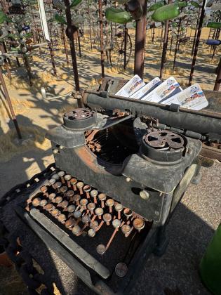 BOTTLEDUP In Oro Grande, California, Elmer’s BottleTree Ranch invites curiosity-seekers to wander its two acres of glass and metal whimsies at will. Our favorite: an array of rusting typewriters, inviting creativity by camera.