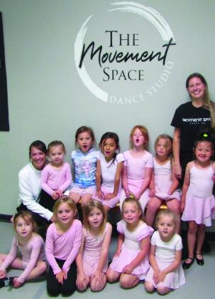 Movement Space owner Haley Morrow on left, Instructor Amanda Burbank on right, and class of the 3-5 year old students. Don Thompson/The Knox County News-Courier