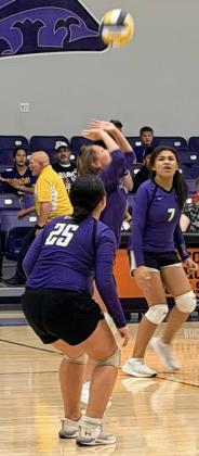 SENDING THE BALL BACK Benjamin’s Lady Stangs set the ball to send it back over the net in a game resulting in the Lady Stangs winning the match in three sets of 25-22, 25-16, 25-11. The Mogulettes won one set 25-20. | COURTESY PHOTO