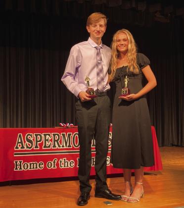 BEST PERFORMANCE Benjamin students Kamyryn Jones and Caleb O’Neil were presented awards for best performance at the Mar. 20 UIL bi-district one act play competition in Aspermont.