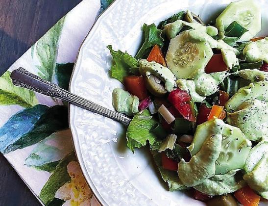 GREENGODDESSDRESSING A dairy-free concoction consisting of cashews, avocado, green herbs and garlic. It’s good to serve over your favorite salad, or even over a baked potato. With its thick consistency, it’s also thick enough to hold up as a dip for chips and raw veggies. | ANGELICA LARUE PHOTO