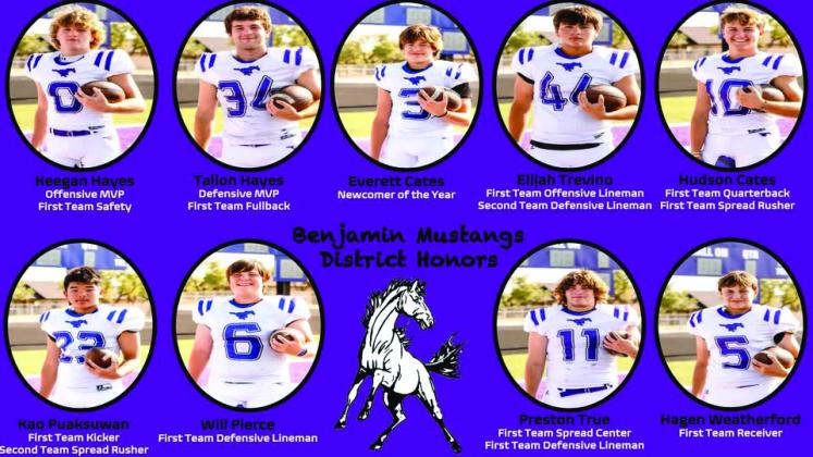 MUSTANGSRECEIVEHONORS Congrats Benjamin Mustangs on receiving All-District Honors. Hudson Cates andTallon Hayes received invites to the football All-Star game this summer. | COURTESY IMAGE