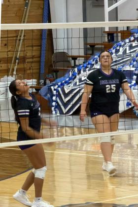 WHERE’S THE BALL? The Lady Stangs seem to be wondering where the ball went in the game at Rule. Benjamin won 3-0 to start off district on Sept. 22. | COURTESY