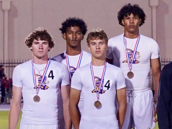 STATEBOUND Munday’s boys mile relay team of Haiden Bowman, Ja’Riyis Williams, Kiyryn Wilson and Luke Bowman will advance to State competition.