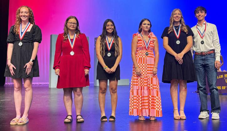 TECHNICAL RECOGNITION Area OAP contest outstanding technical crew members included Gabby Hilario (3rd from left) and Adam Myers (far right), both recognized for stage manager skills. | KACY LATHAM