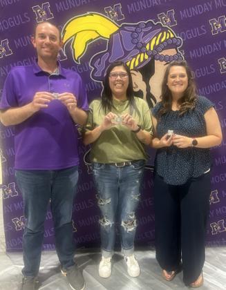 5YEARSOFSERVICE Recipients of 5-year service pins were, from left, Brad Johnson, Larua Carmona and Lindsey Smith; honoree Kamica Hernandez was not pictured.