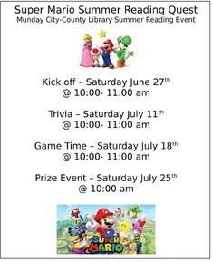 Munday City-County Library Summer Reading Quest kicking off June 27