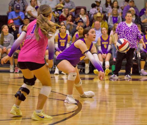 MOGULETTES SEASON ENDS Munday Mogulettes put up some purple and gold fight as their volleyball season came to an end. | SHERI BATY PHOTO