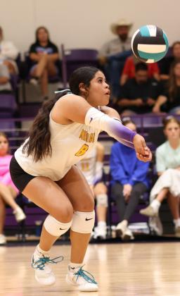 SET IT Nayeli Nunez hustles to the ball in the Saturday match up against Knox City as part of the Live Like Lexi Tournament. | COURTESY PHOTO
