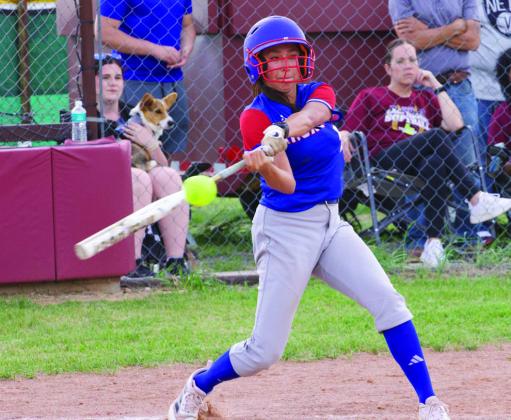 Krystabel Vasquez lined the ball up for the base hit. | SHERI BATY PHOTOS