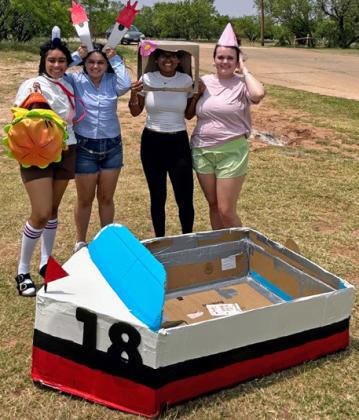 SPONGEBOB AND FRIENDS MHS students donned costumes as part of their grade for the boat regatta, just in case they could not successfully navigate the waters, the costume and decoration boost their final project grade.