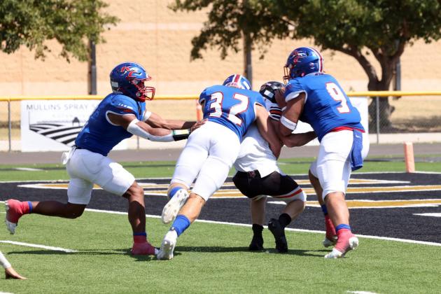 DEFENSE HOLDS! Greyhound defense with a big stop at the one Hounds get the turnover on downs. | SHERI BATY