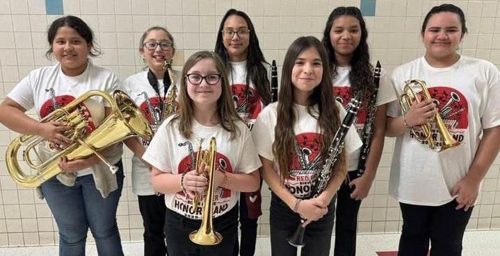 THE FOLLOWING Munday 6th grade band members that were selected for the Red River Honor Band: Bella Castorena, Isabella Andrade, Jocelyn Perez, Destiny Franklin, Yaretzi Davila, Sophia Kuehler, &amp;amp; Camila Carmona. They performed with other students from the area in a large concert inWichita Falls. | COURTESY PHOTO
