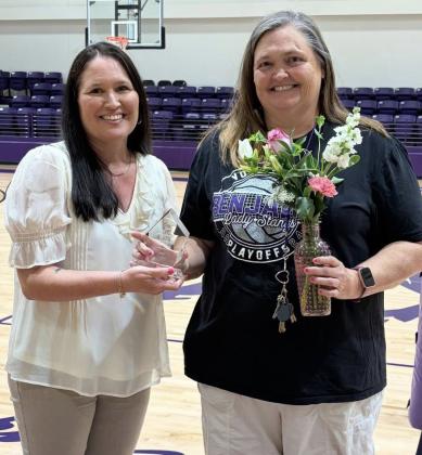 AMY WILLIAMS BENJAMINRECOGNITION Interim superintendent Ronda Moffett (left, in each photo) presented awards last week to two Benjamin ISD staff members. Suzannah Ruland was selected by the staff as the paraprofessional of the year, and Amy Williams was selected by the staff as teacher of the year. | COURTESY PHOTOS