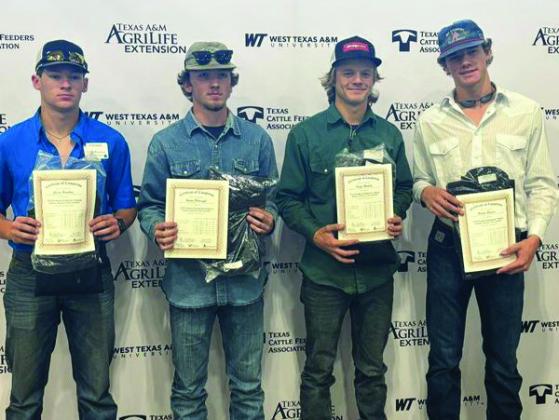 MUNDAY AG STUDENTS AWARDED Congratulations to Ag students Carson Breedlove, Hunter Urbanczyk, Kanyn Mauldin, Haiden Bowman for earning their Feedyard Technician Certificates. | COURTESY PHOTO