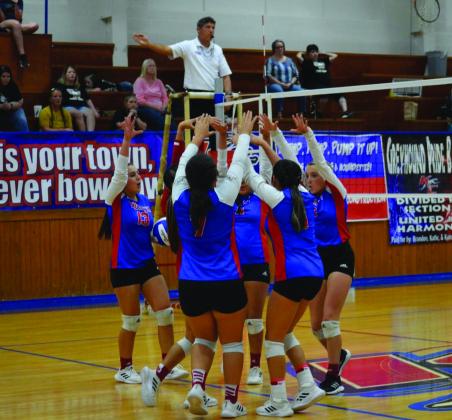 Houndettes Celebrate a Huge Block by Sophomore Kinlee Eaton Courtesy Photo