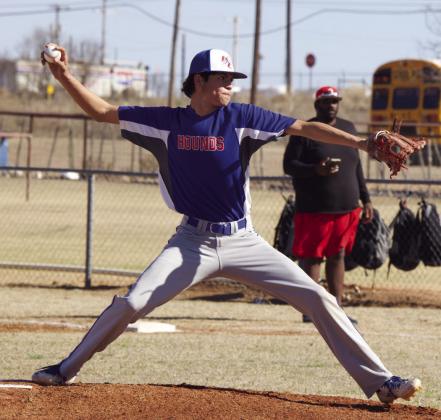 Blake Abila throws out the first pitch of the game against Olney | SHERI BATY PHOTO