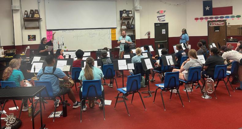 CRUCIAL INSTRUCTION Knox City High School band director David Lutz took a few minutes to discuss the importance of keeping up with your music on day one of band rehearsal.