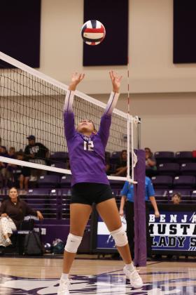 Working to help her teammate get the kill shot, Benjamin came up short at homeTuesday, Oct. 6 against Knox City. The Lady Stangs went on to defeat Rule at home Oct. 10. STORY AND MORE PHOTOS, PAGE 6 | SHERI BATY