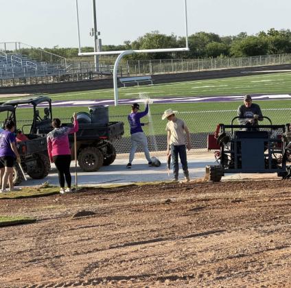 BENJAMIN NEW SOD Summer means projects get done. Thanks to the Benjamin ISD maintenance department, summer workers, and volunteers, sod is being laid behind the school’s new gym. | COURTESY PHOTOS
