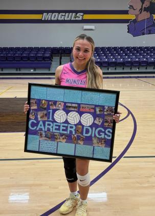 MUNDAYVOLLEYBALL HONOR Congratulations to senior libero Kinslee Carver for passing the 1,000 career dig mark this week. | COURTESY PHOTO